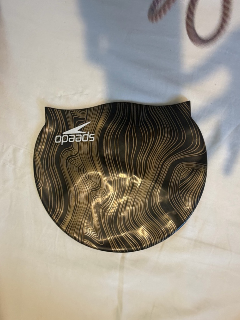 Speedo Black Swim Cap with Gold Wave Pattern